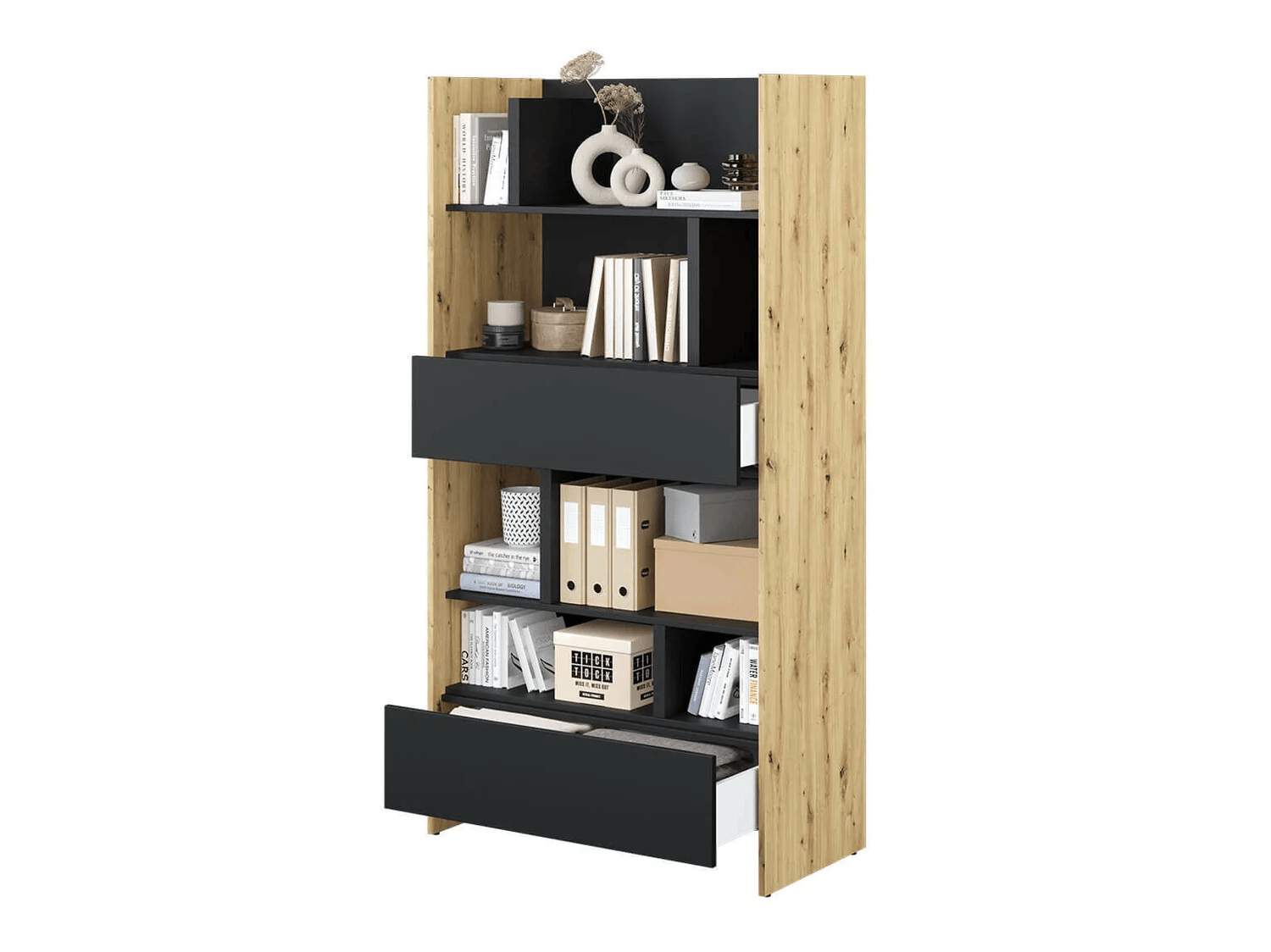 Estante Moderno Manhatan color Duna/Negro TU MESITA 2 cajones