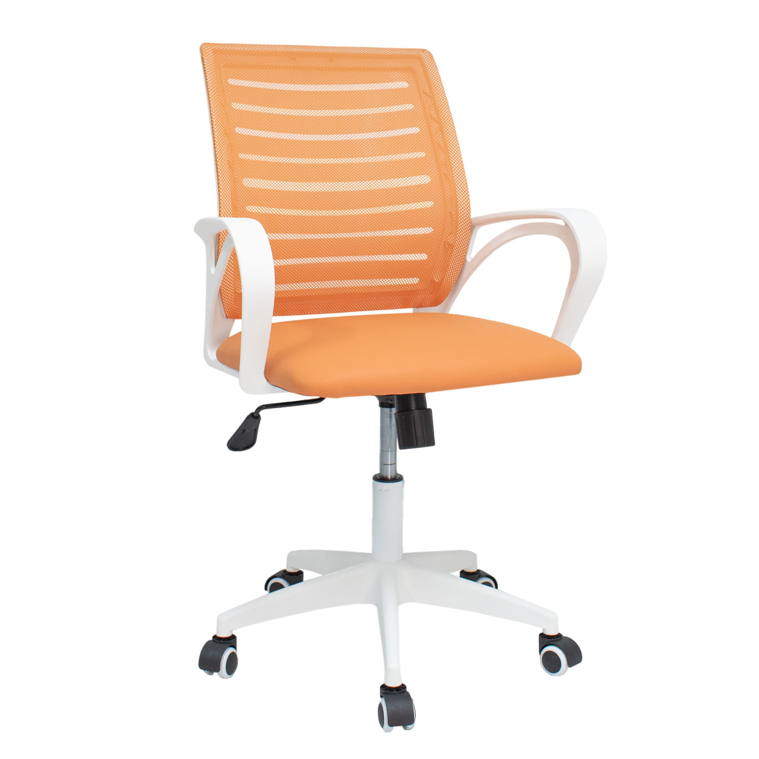 Silla de Oficina Oskar Naranja con Respaldar Reforzable - Base Blanca