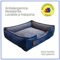 Cama Para Perro 3xl 110x80 Cm Antialergica Lavable Base Resistente y Relleno Forrado Azul y Plomo