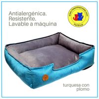 Cama Para Perro 3xl 110x80 Cm Antialergica Lavable Base Resistente y Relleno Forrado Turquesa Plomo