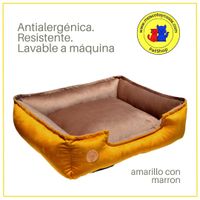 Cama Para Perro M 60x50 Cm Antialergica Lavable Base Resistente y Relleno Forrado Amarillo y Marron