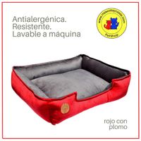 Cama Para Perro M 60x50 Cm Antialergica Lavable Base Resistente y Relleno Forrado Rojo y Plomo