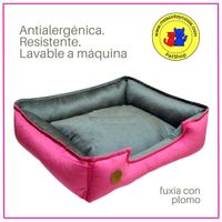 Cama Para Perro Xl 80x70 Cm Antialergica Lavable Base Resistente y Relleno Forrado Fucsia y Plomo