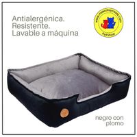Cama Para Perro Xxl 90x75 Cm Antialergica Lavable Base Resistente y Relleno Forrado Negro y Plomo