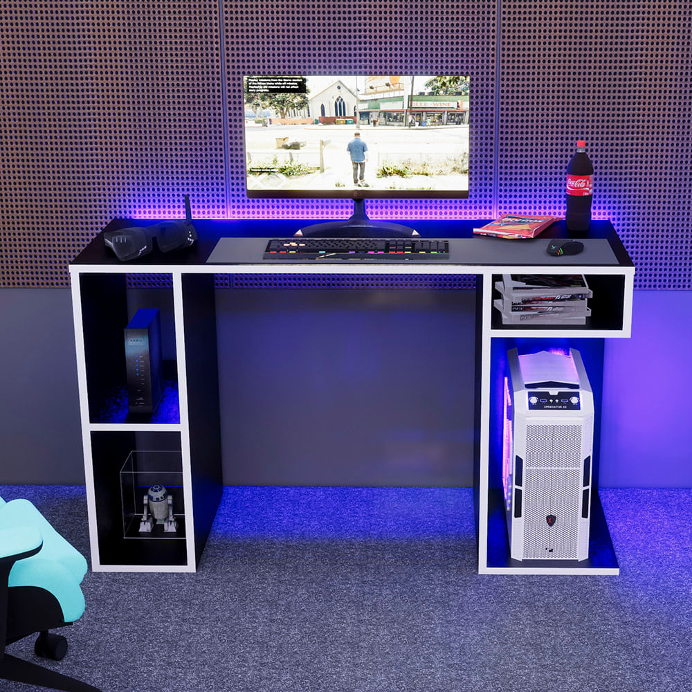 Escritorio Gamer NR 01 120cm Movenda Negro/Blanco