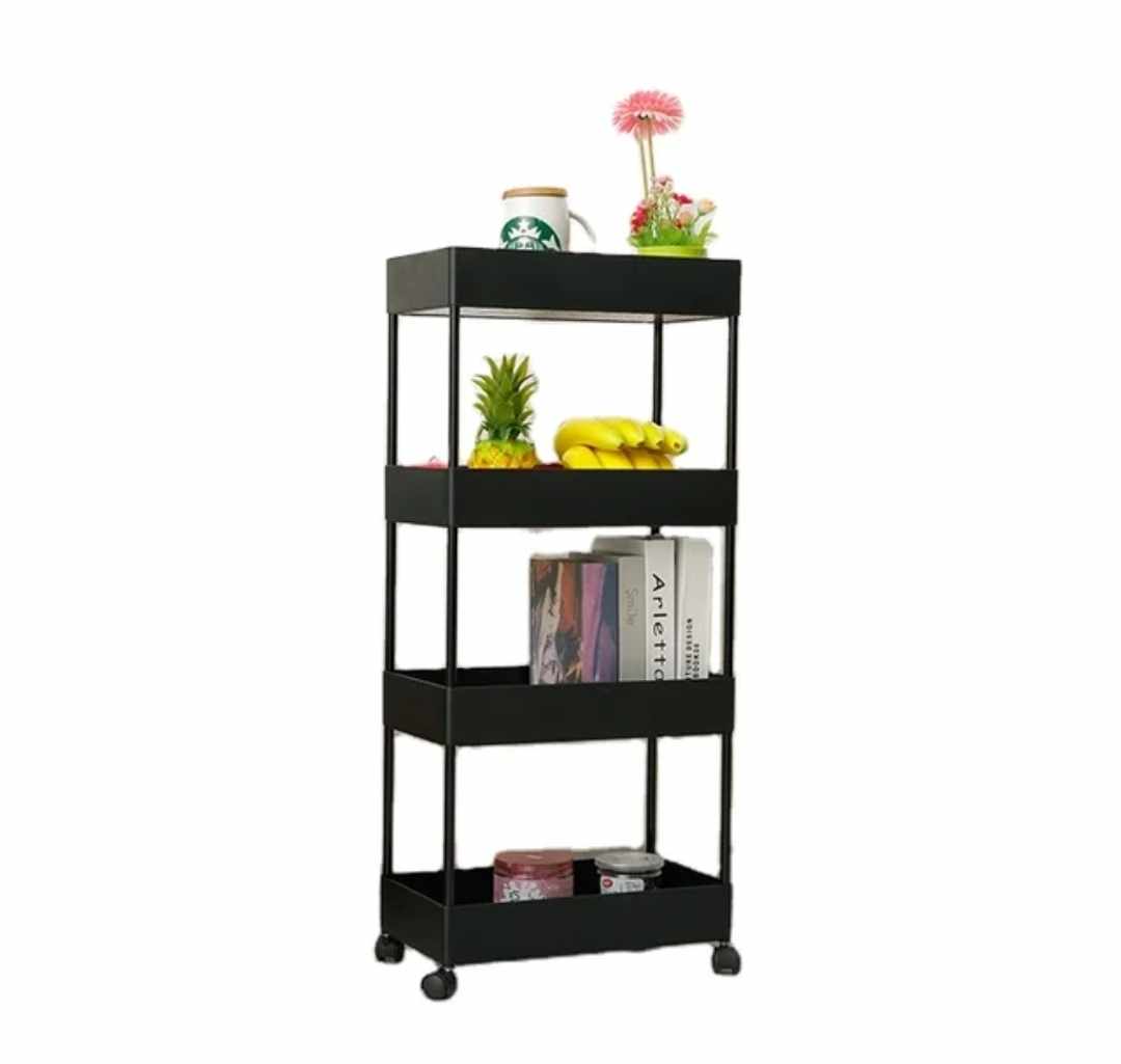 Organizador de Hogar Cocina 4 Pisos con Ruedas Negro Verdulero Frutero