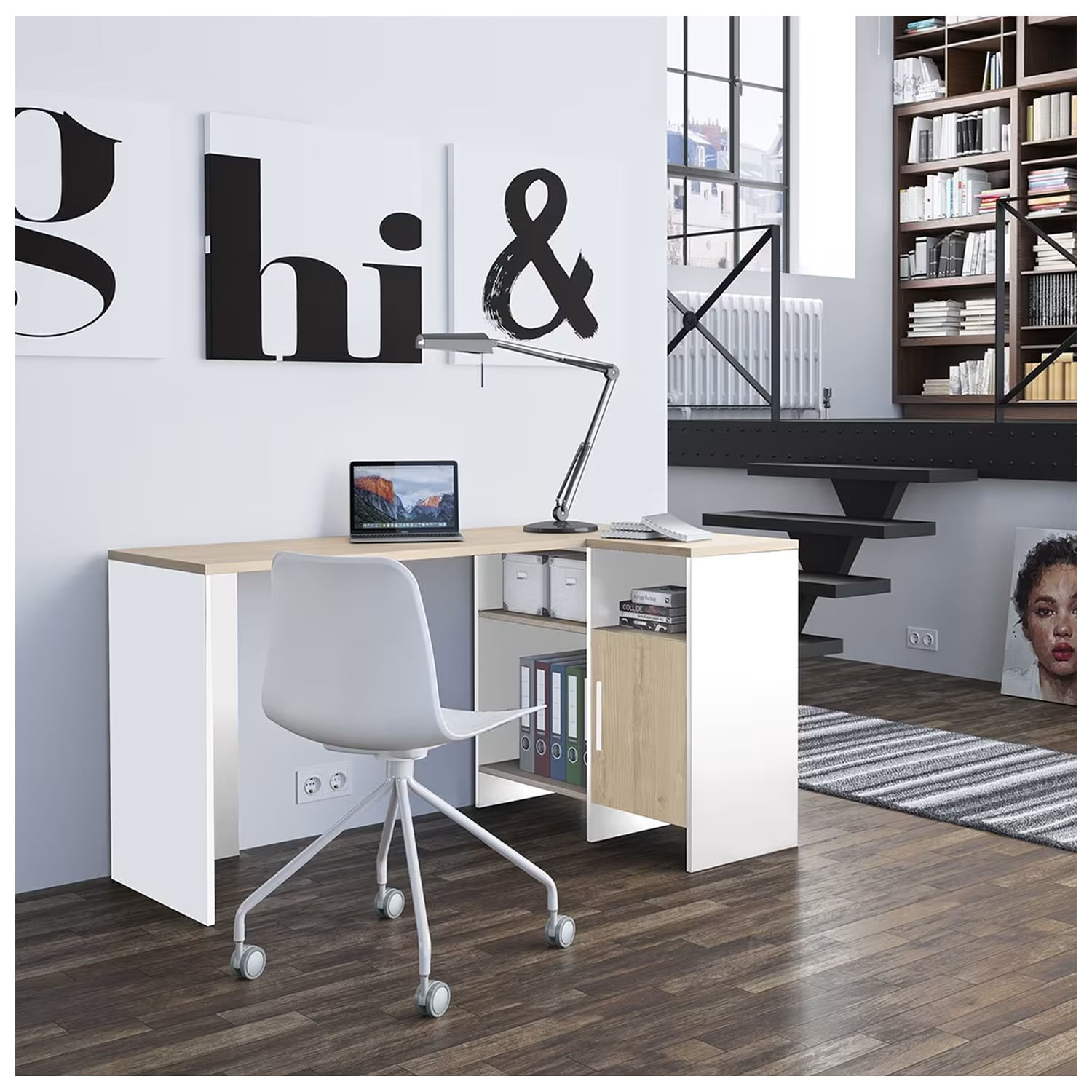 Escritorios en L Namibia Ventitas Home Rovere y Blanco