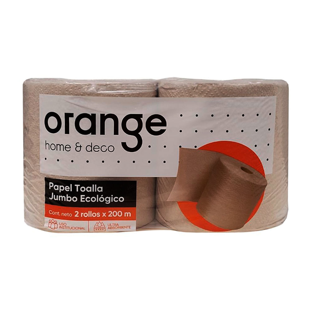 Papel Toalla Rollo Orange Ecológico 2 rollos x 200m