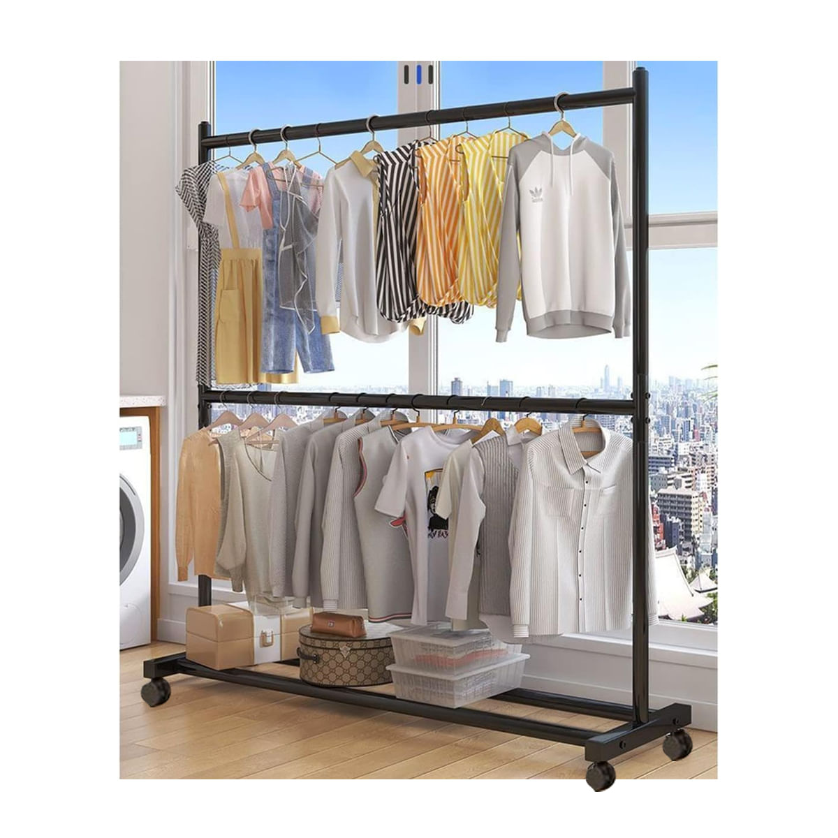 Ropero Armario Closet Perchero Organizador Ropa 2 niveles YG65 Negro