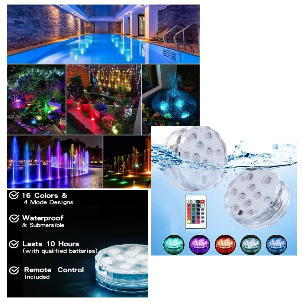 Luces LED Sumergibles Piscina Control Remoto 16 colores