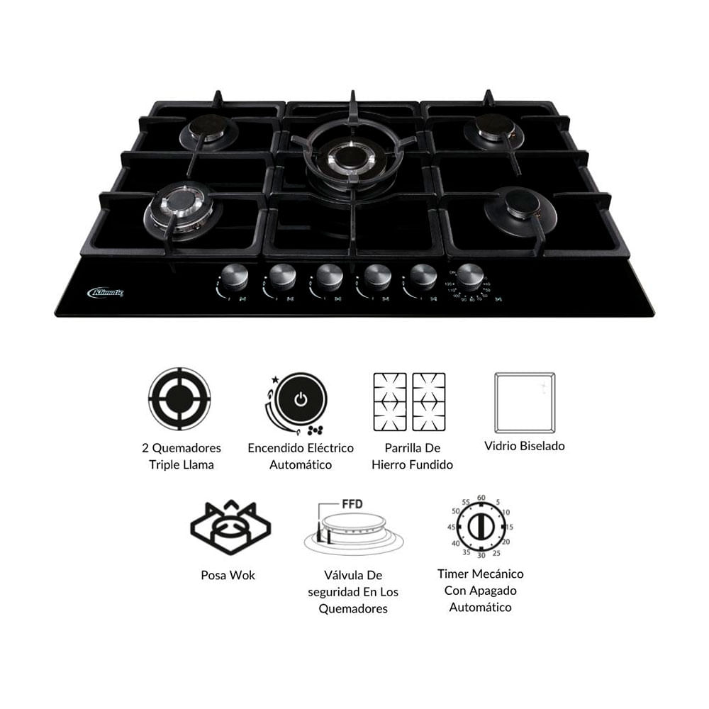 Cocina Empotrable Klimatic Aosta 90 Negra 90cm - Promart