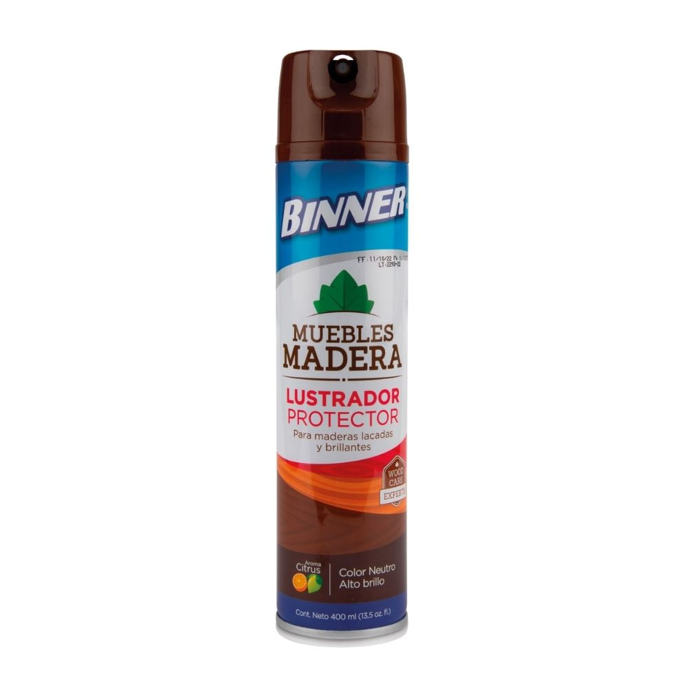 Aerosol Protector Lustrador Binner para Muebles de Madera 400ml Marrón