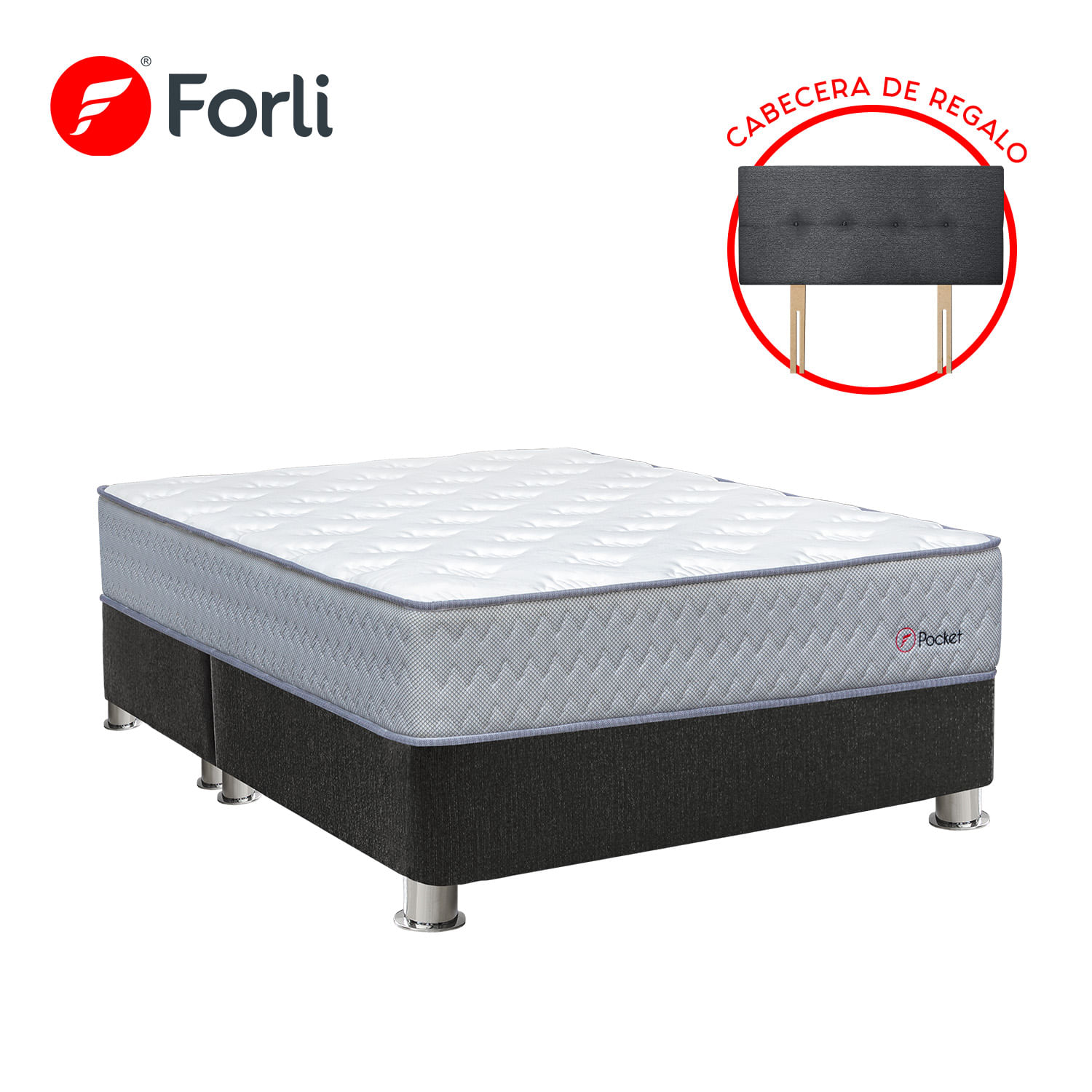Cama Box Tarima FORLI Pocket Queen + Cabecera Alicia