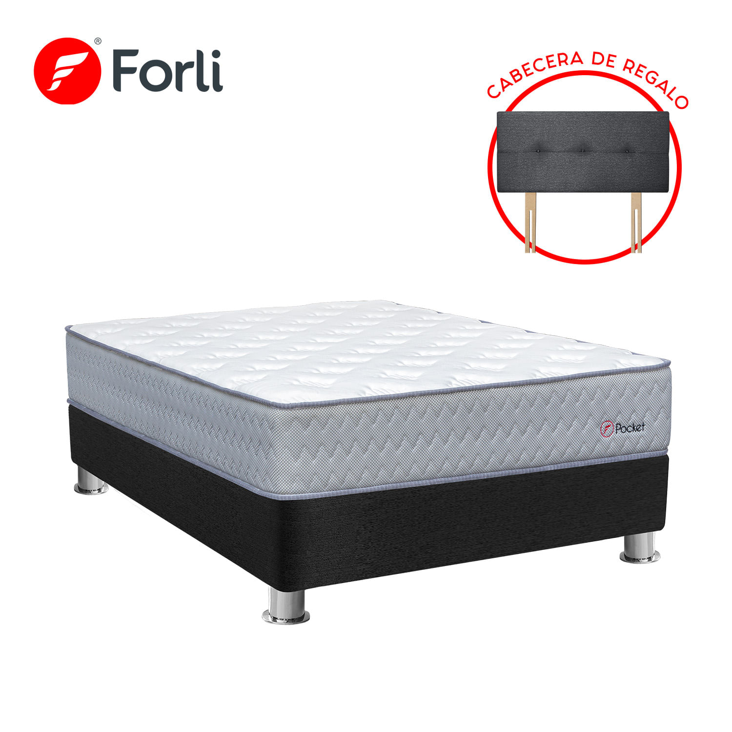Cama Box tarima FORLI Pocket 2 Plazas + Cabecera Alicia