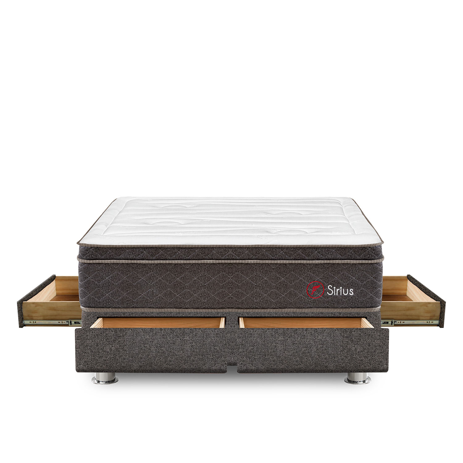 Cama Box Tarima 4 Cajones FORLI Sirius Pocket 2 Plz + 2 Almohadas + Protector