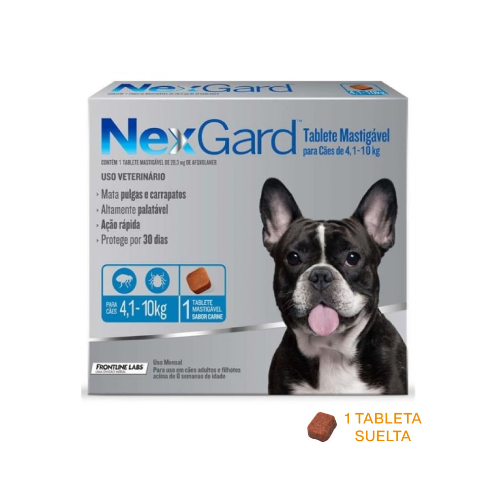 Antipulgas para Perros Nexgard 28mg 4 a 10 Kg x1 tab suelta