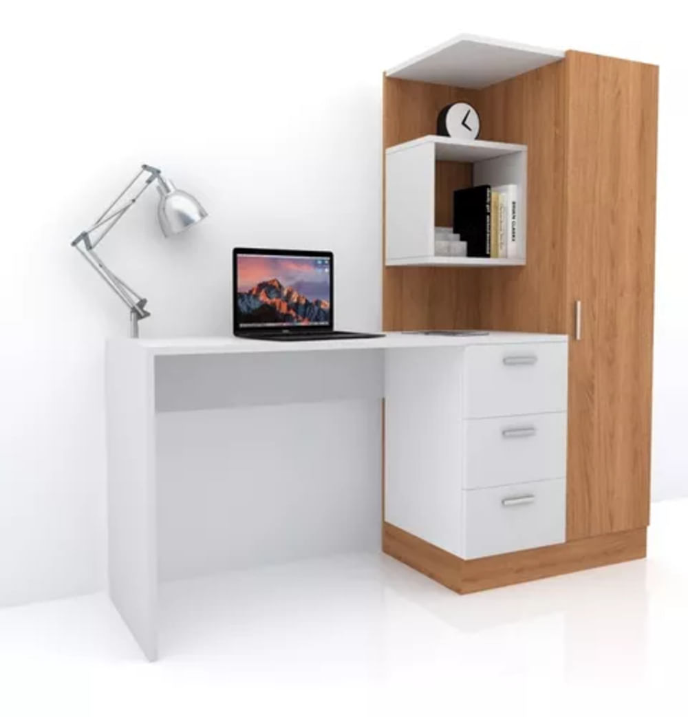 Escritorio con Estantes Yuno Blanco/Haya R&R MUEBLES