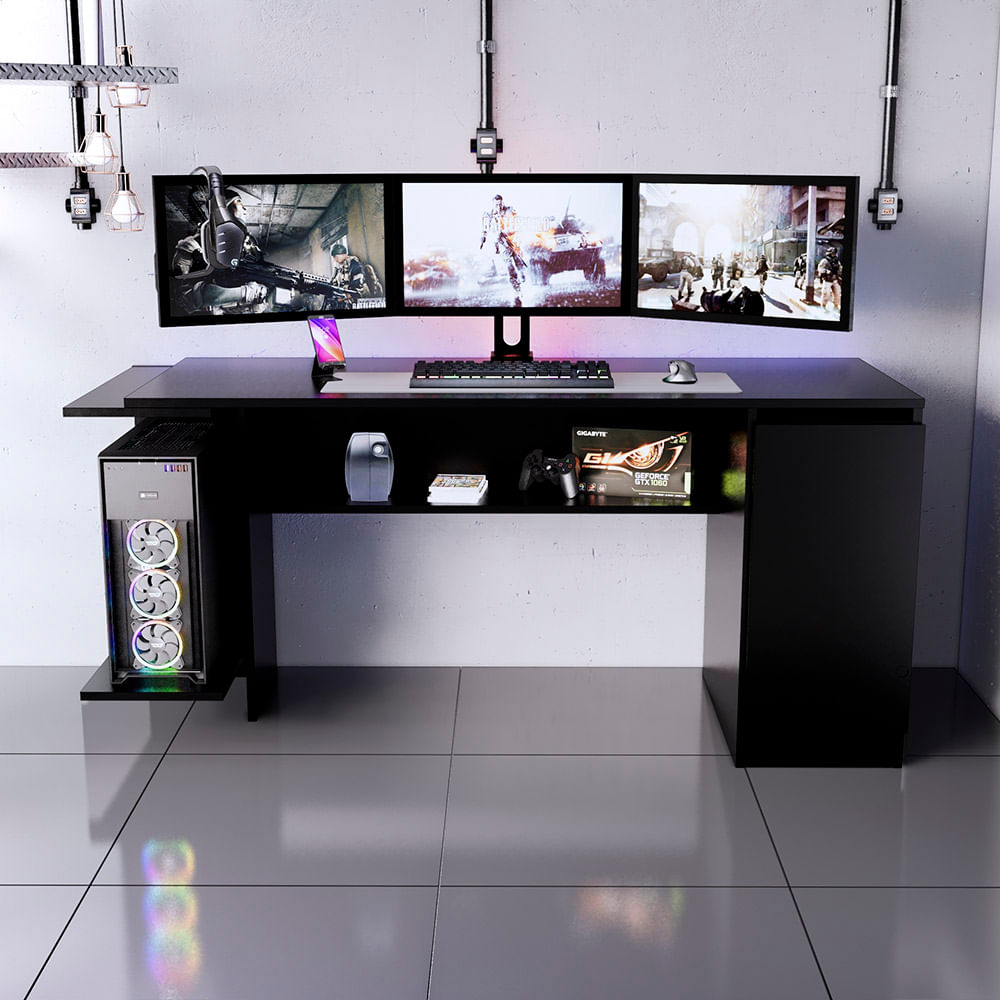Escritorio Gamer NR 02 140cm 1 Puerta Movenda Negro