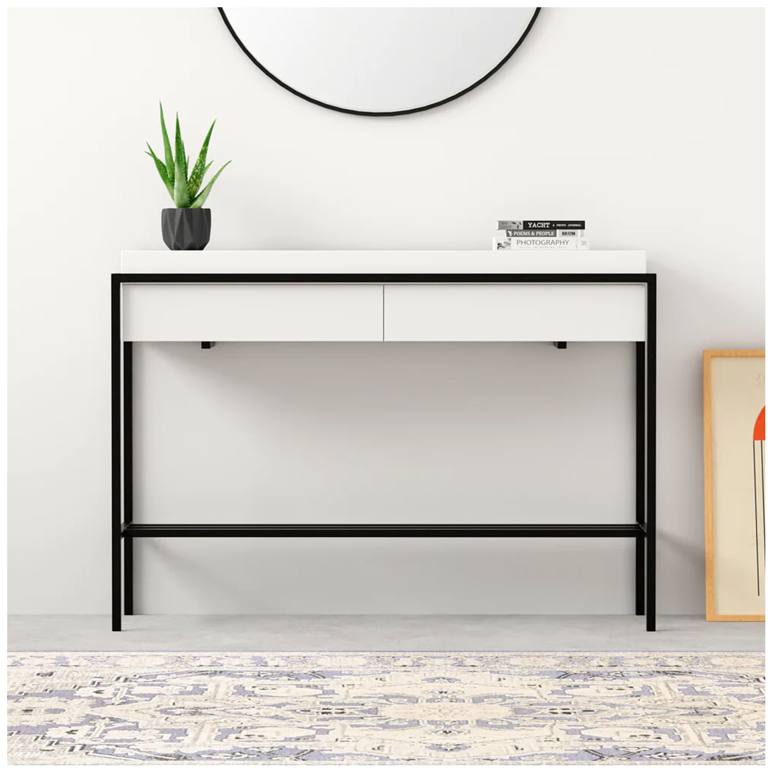 Mueble Consola para Sala Owen Ventitas Home Blanco y Negro