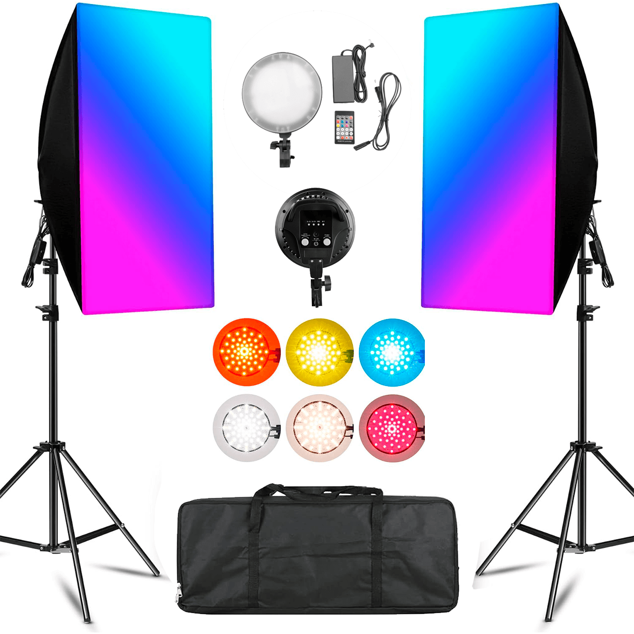Kit de iluminación Softbox Profesional RGB Weifeng LED-30RGB 30W