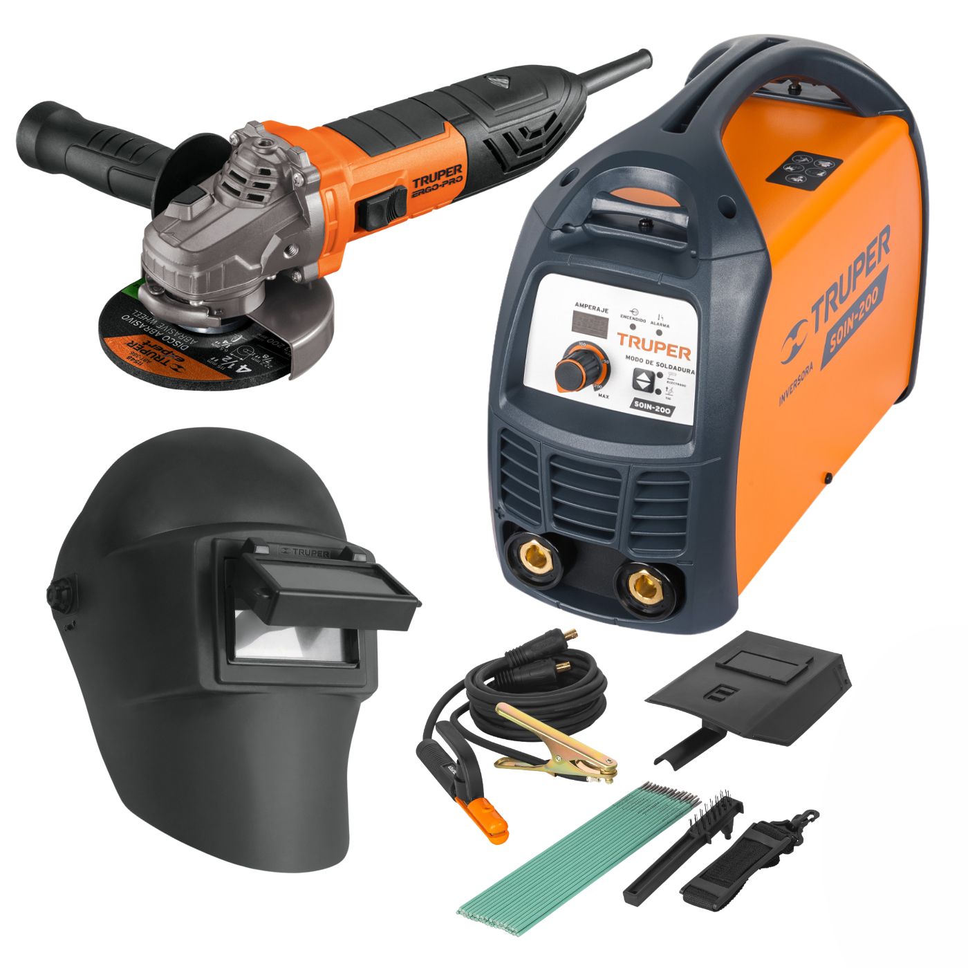 Combo Soldadora 200A Amoladora 850w y Careta Truper 13696-100735-13729