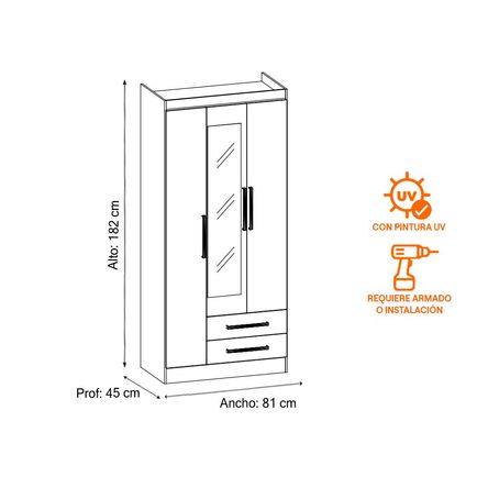 Ropero Capri 3 Puertas 2 Cajones 3 Repisas + Espejo MDP Nature Orange ...