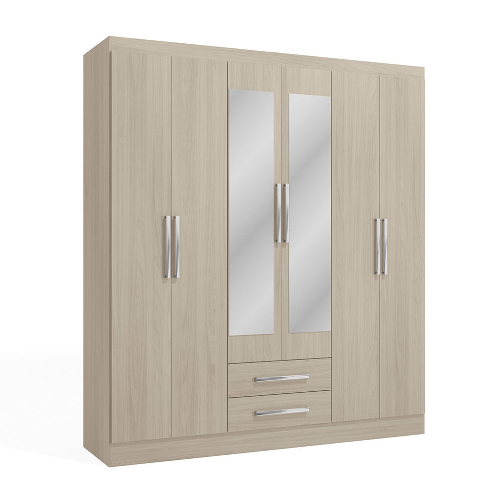 Ropero Capri 6 Puertas 2 Cajones 2 Repisas + Espejo MDP Almendra Orange