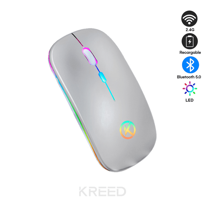 Mouse Inalámbrico RGB Recargable Bluetooth y Plata K302