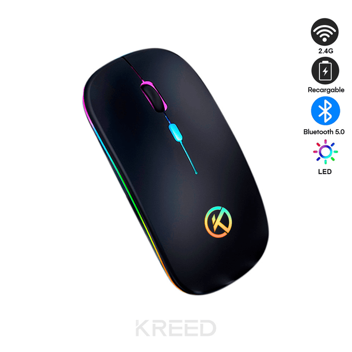 Mouse Inalámbrico RGB Recargable Bluetooth y Negro K302