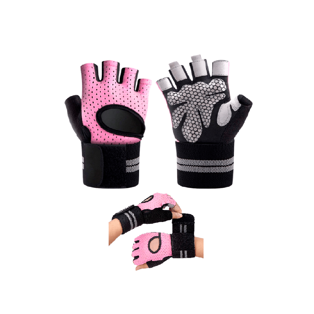 Guante Deportivo Transpirable con Muñequera Gym Rosado Talla S