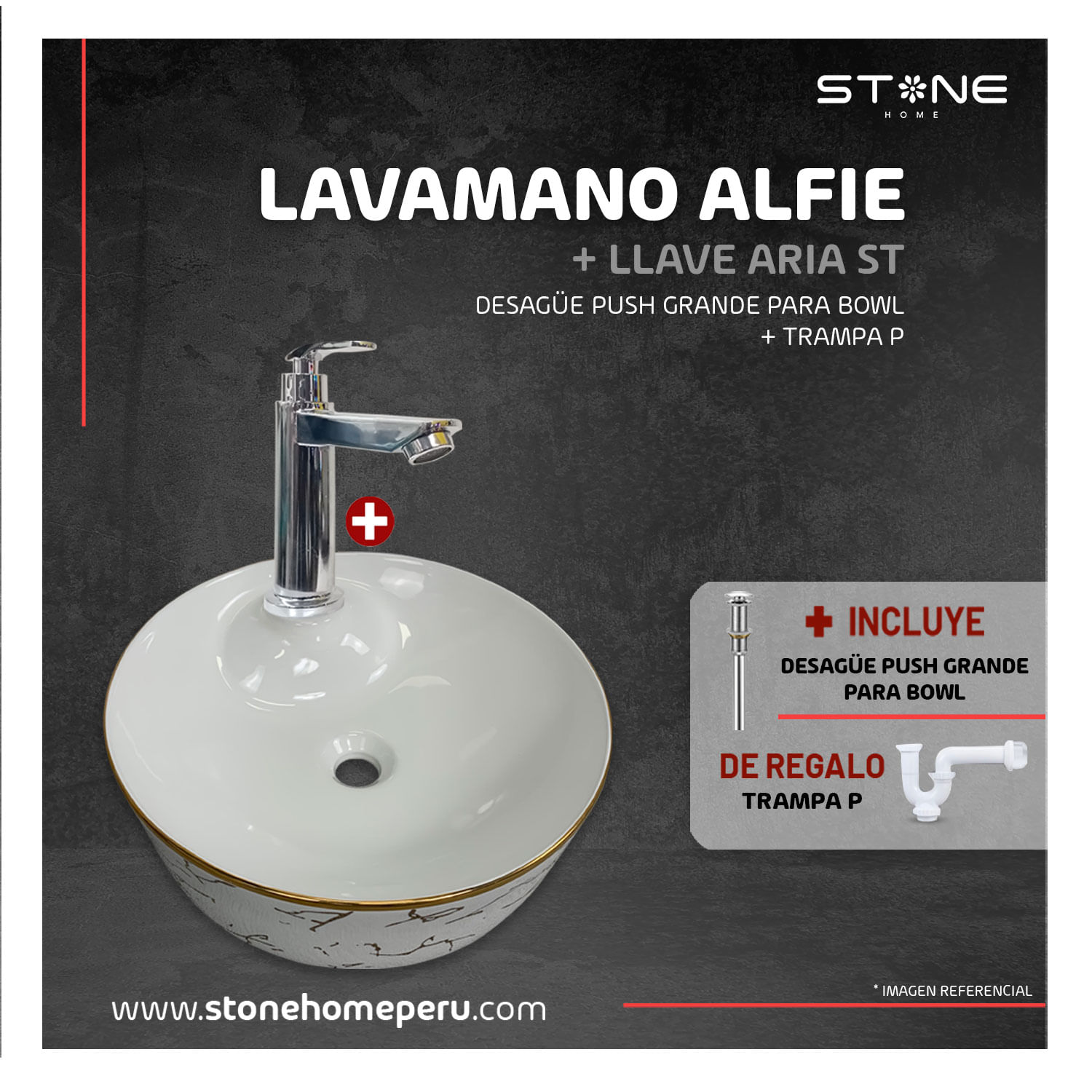 Combo Bowl Alfie + Aria ST + Desagüe S/Rebose + Trampa- P Stone