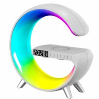 Parlante Lampara LED con Reloj Despertador Radio Bluetooth Cargador Blanco