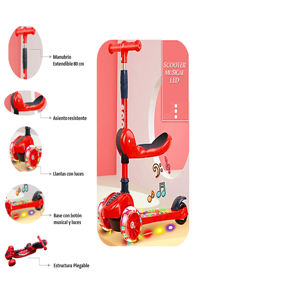 Scooter para niños con LED The Olympic Collection - Rojo
