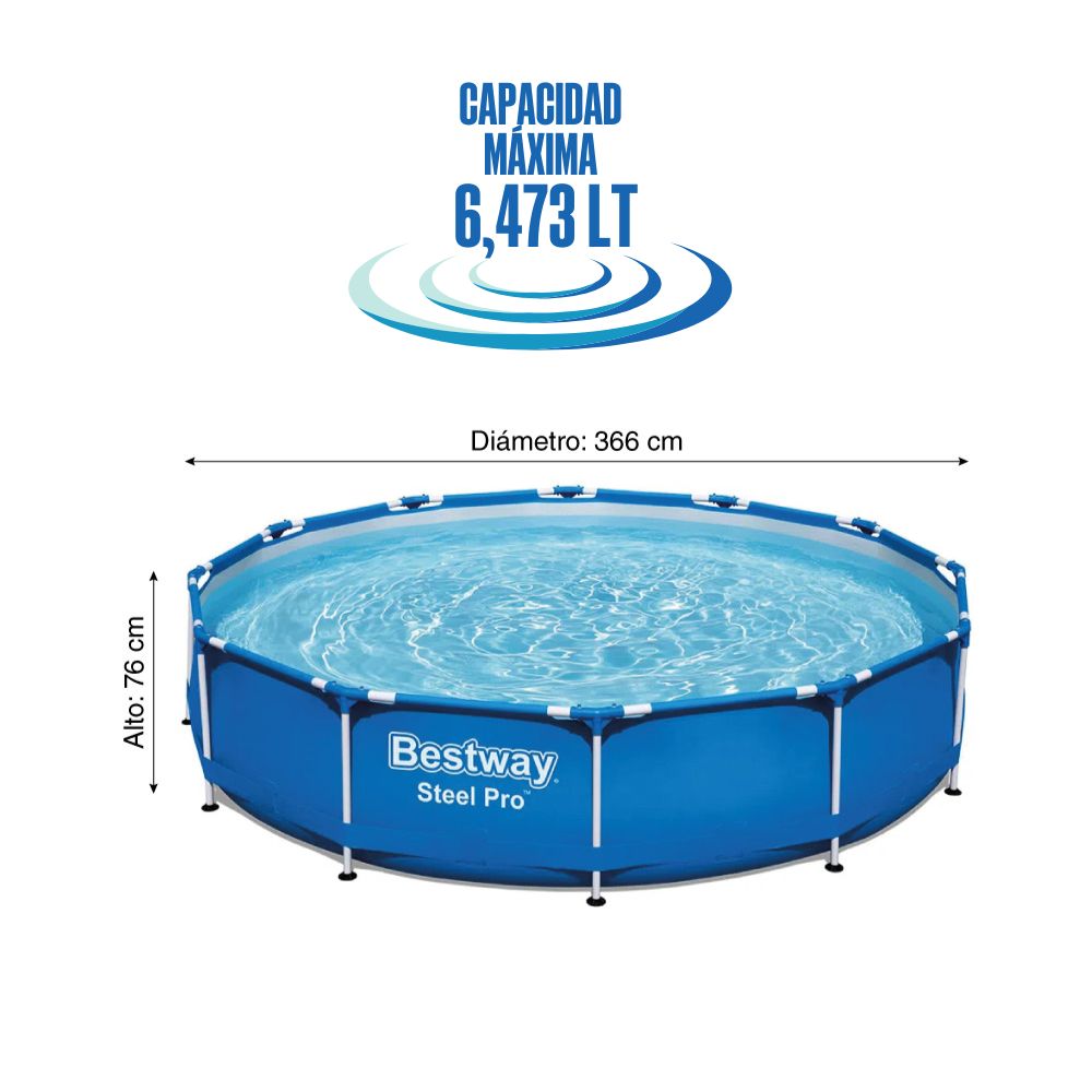 Piscina Estructural Circular Bestway Steel Pro 6473L 366x366x76cm Azul ...