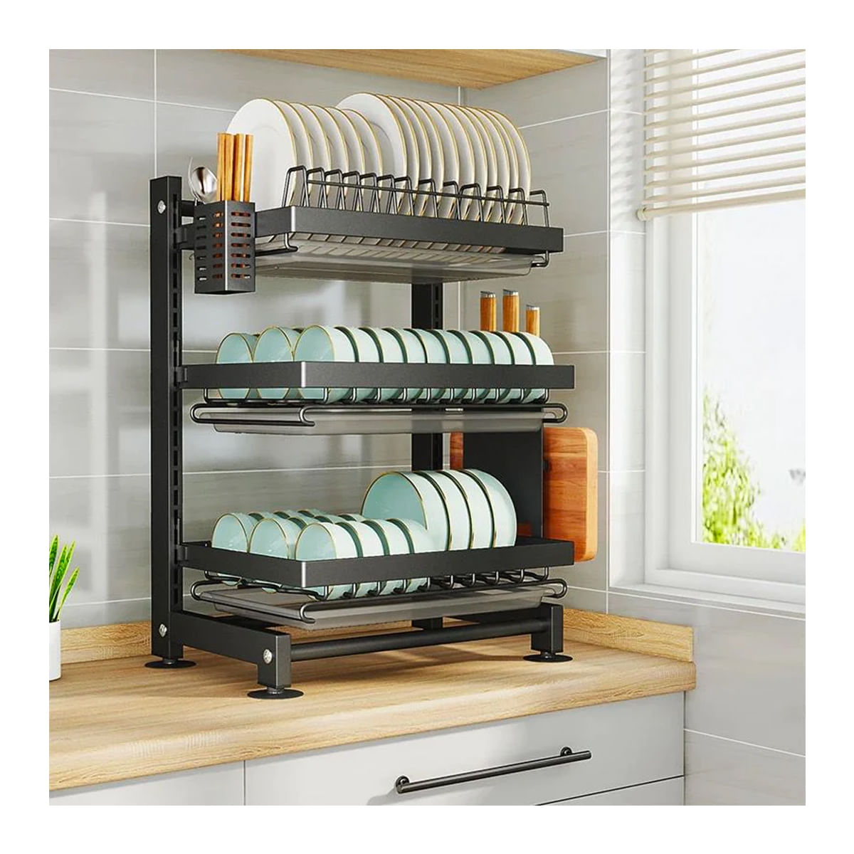 Escurridor Platos Cocina Utensilio Bandejas Estante 3 Niveles Negro