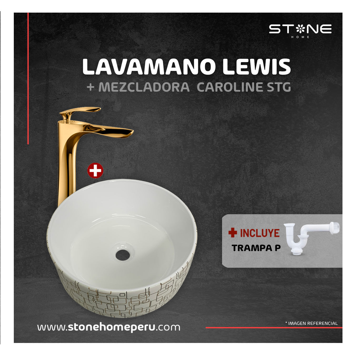 Combo Bowl Redondo Lewis+ Mezcladora Caroline STG + Trampa P Stone