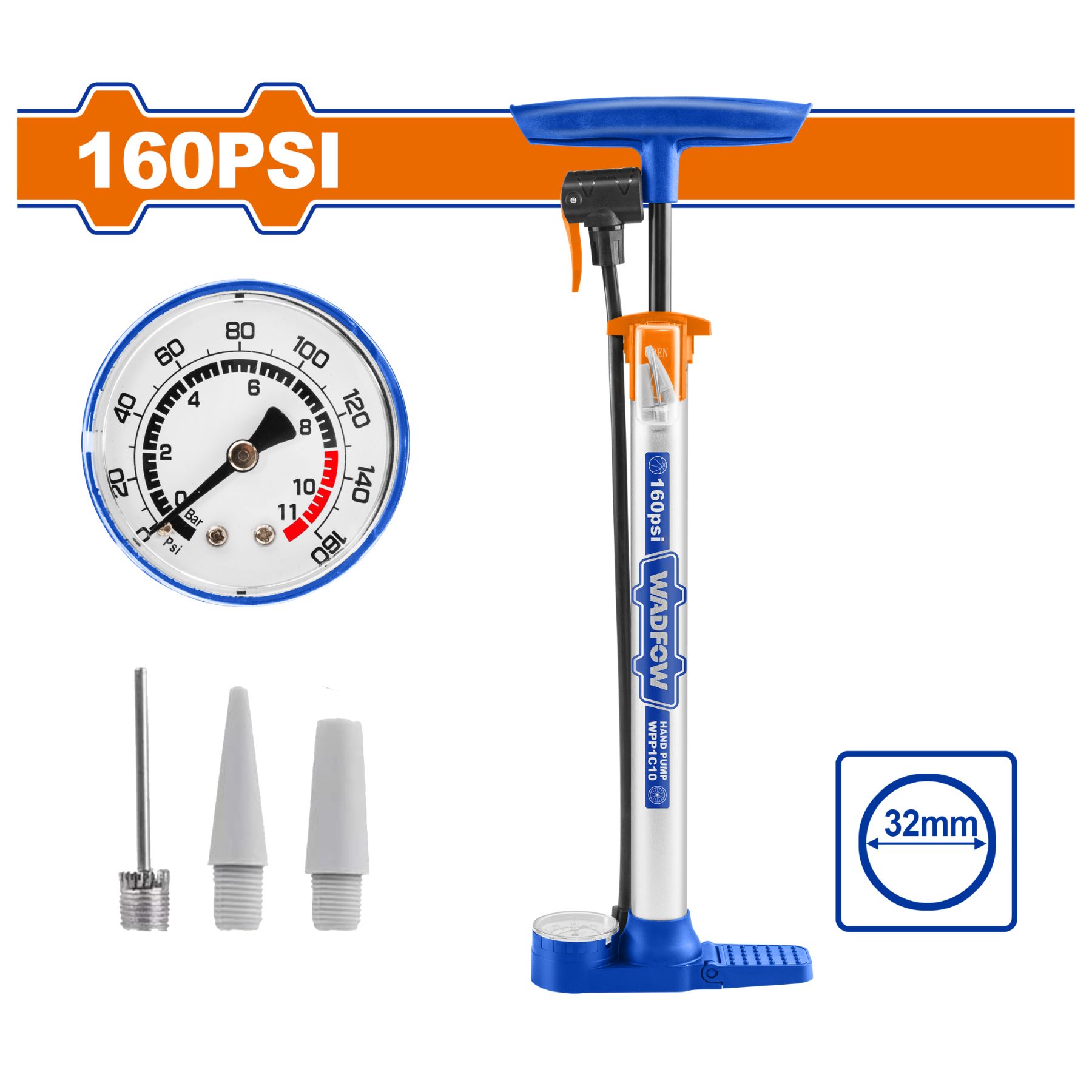 Inflador Manual 160 Psi  para Bicicleta pelotas Wadfow WPP1C10