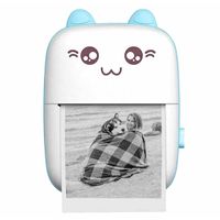Mini Impresora Portatil Kawai de Gatito Recargable con Bluetooth Celeste