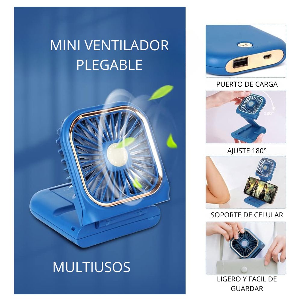Mini Ventilador Portátil Personal 5 En 1 Azul - Promart