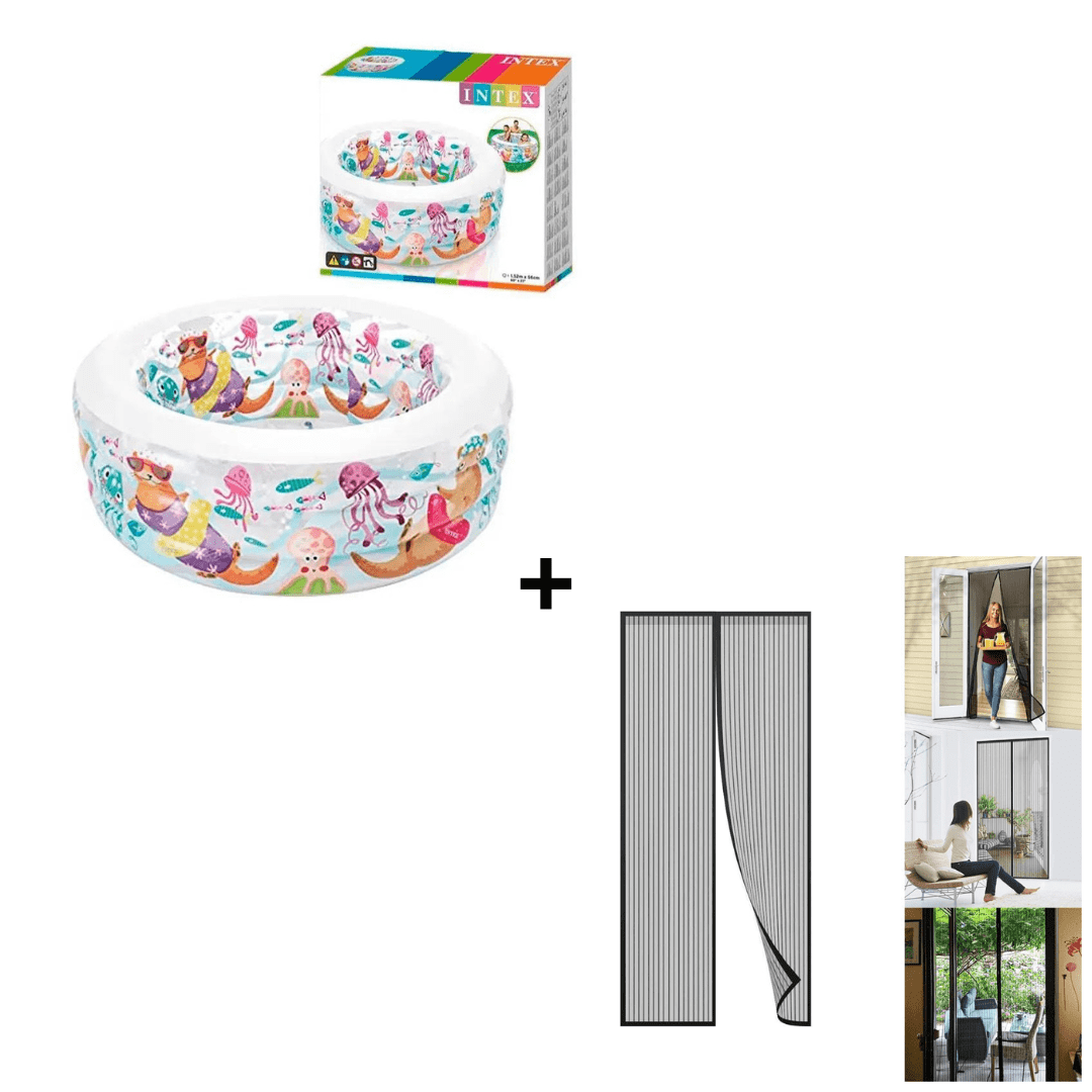 Combo Piscina Inflable Intex Diseño Acuario + Cortina Mosquitero Imantada