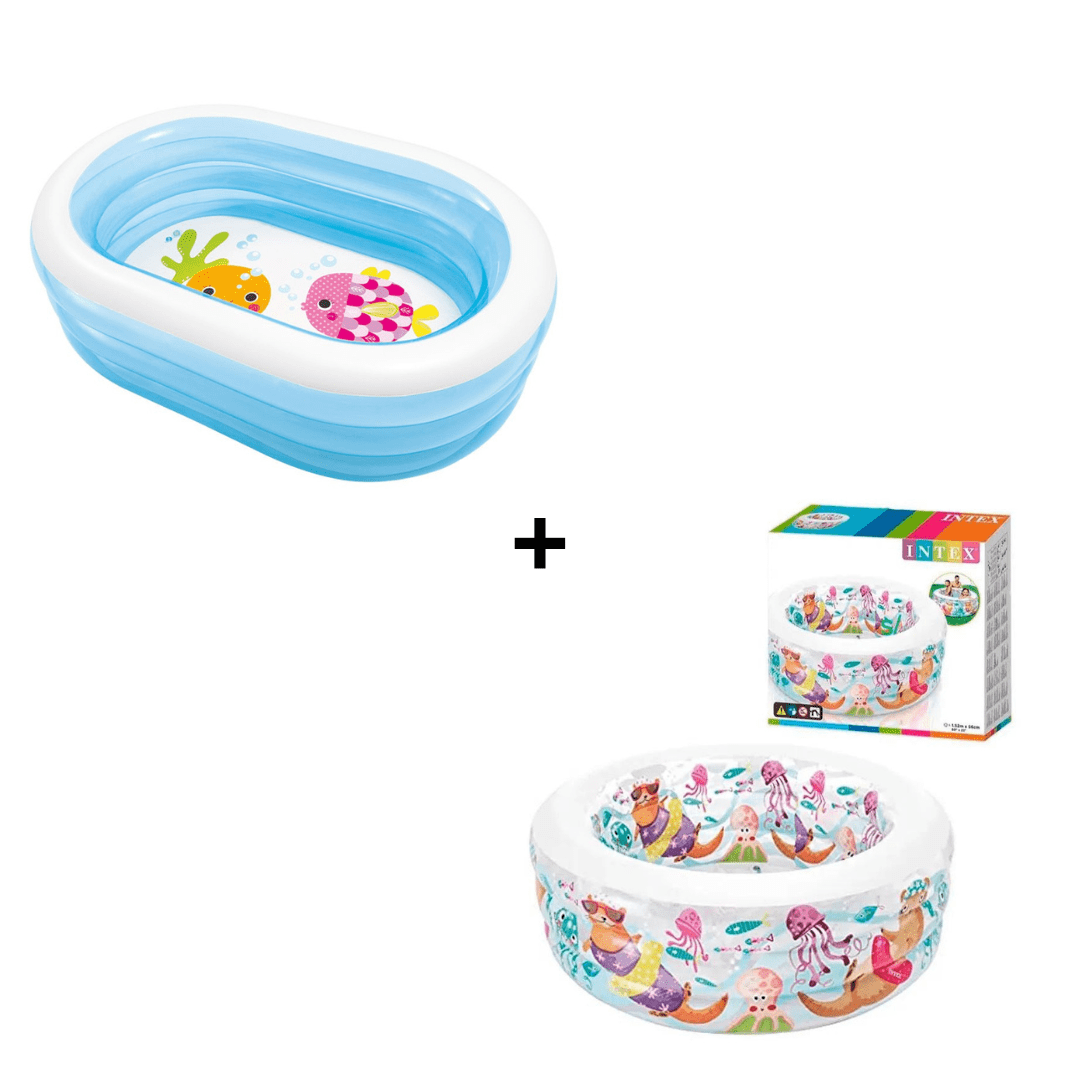 Combo Piscina Intex Ovalada para Niños + Piscina Inflable Intex Diseño Acuario