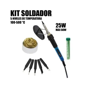 Soldador, kit de soldador, herramienta de soldadura de temperatura  ajustable de 35 W, punta de soldador de 5 piezas, con cargador de batería  de