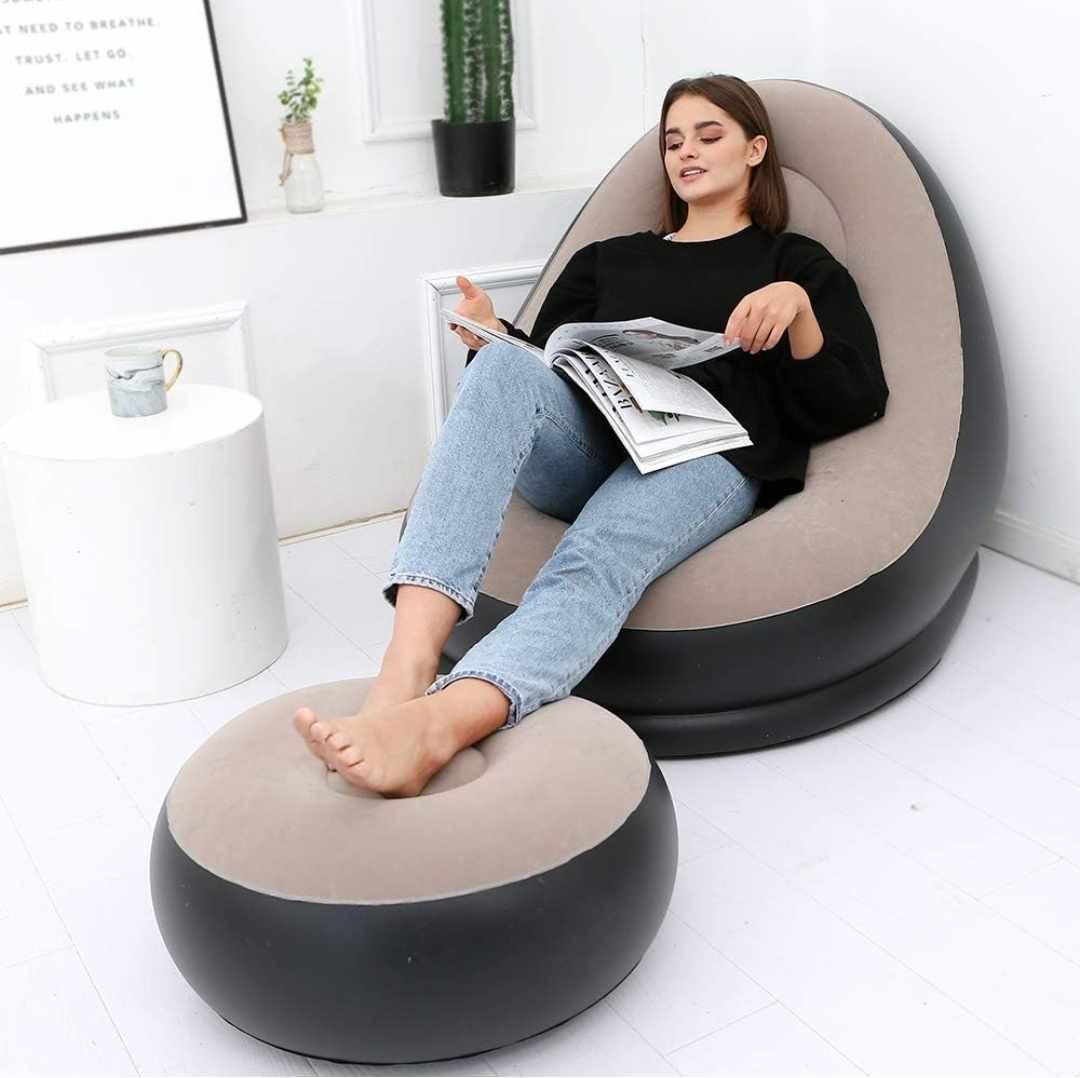 Sillon Puff Inflable con Posapies de Oficina Hogar Terraza Jardin