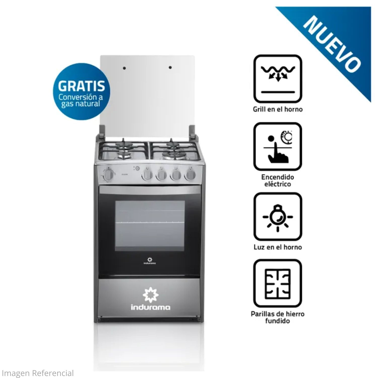 Cocina a Gas Indurama 4 Quemadores Olvera QZ Croma