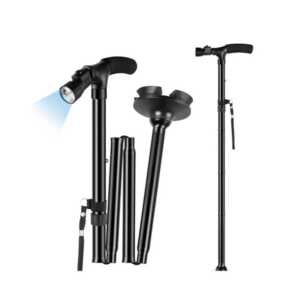 Baston Plegable Con Luz Led Y 4 Soportes Antideslizante
