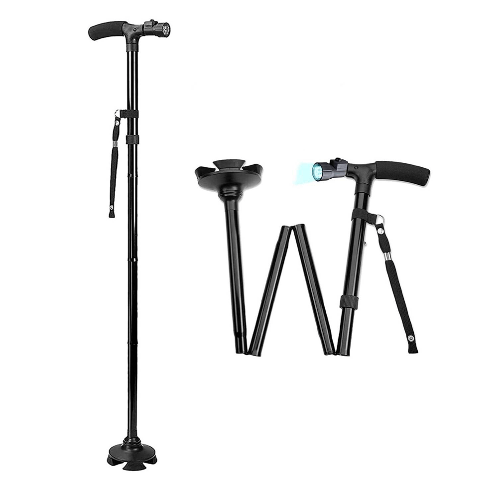 Baston Plegable Con Luz Led Y 4 Soportes Antideslizante