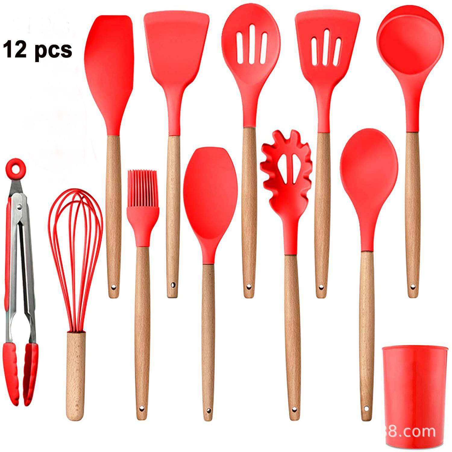 Cucharones De Silicona Antiadherente Set De 11 Piezas Rojo