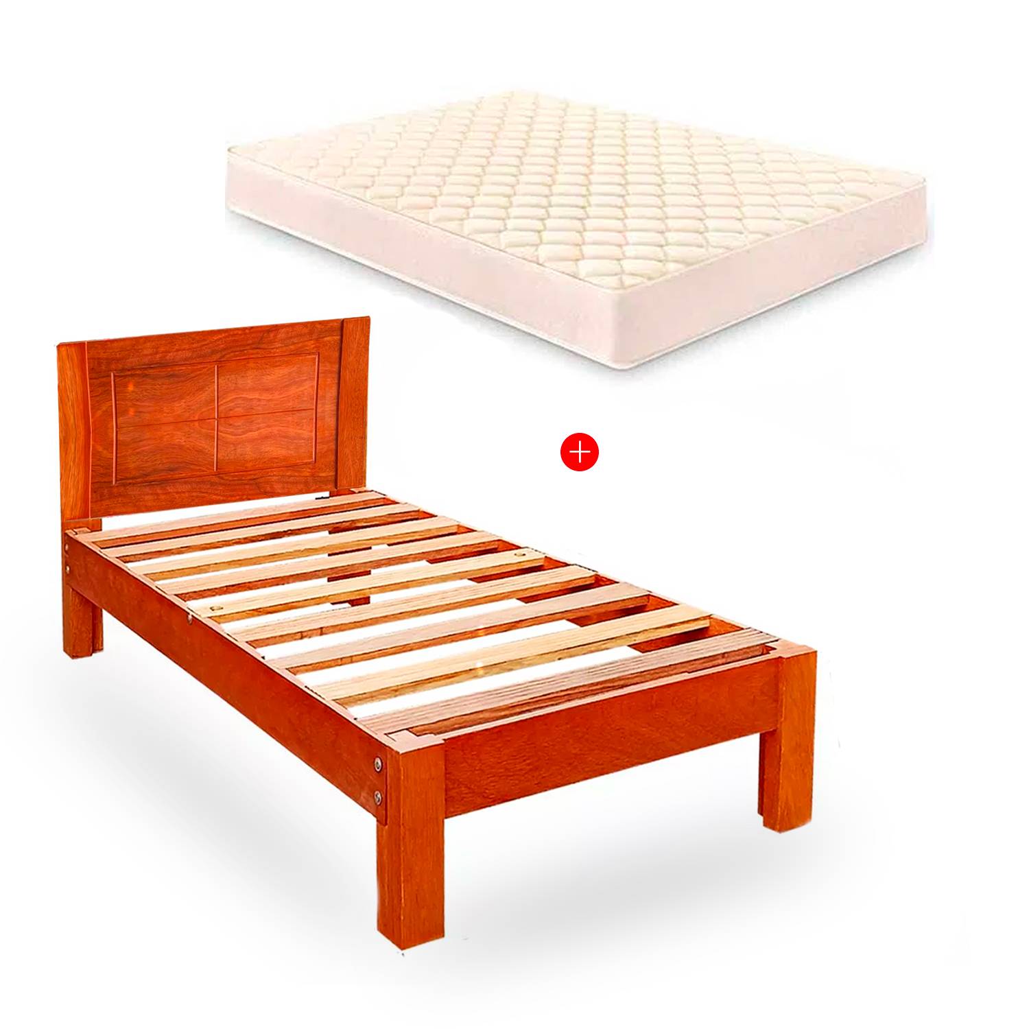 Cama 1.5 Plazas Madera Tornillo Desarmable + Colchon Zebra Paraiso