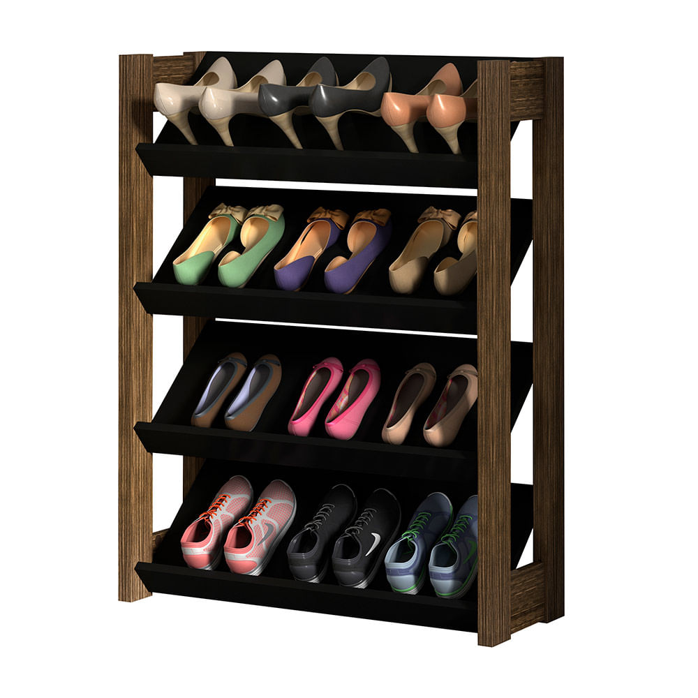 Zapatera Drake Melamina 4 Niveles 12 pares Negro/Nogal Bonno