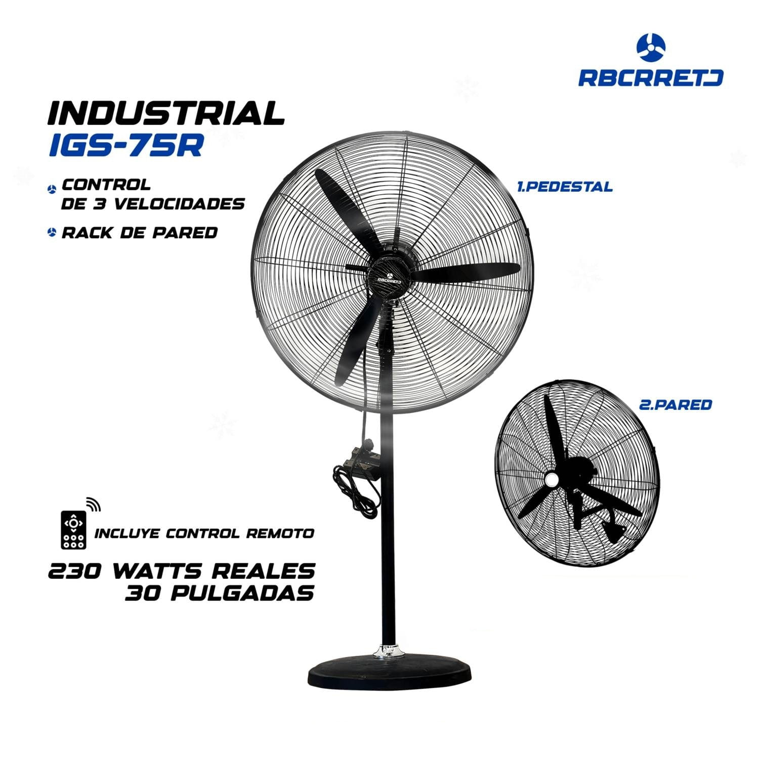 VENTILADOR DE 30'' 2 EN 1 INDUSTRIAL IGS-75R CON CONTROL REMOTO 230 WATTS
